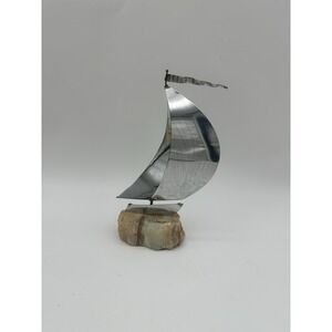 Vintage Sailboat Sculpture‎ on Onyx Base Signed De Mott 8"